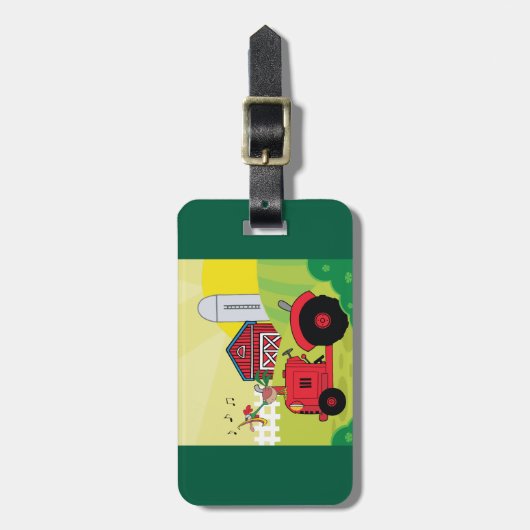 トラクターで歌う鶏とファームシーン ラゲッジタグ (正面縦)