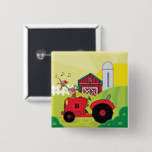 トラクターで歌う鶏とファームシーン 缶バッジ (正面&裏面)