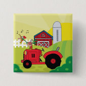 トラクターで歌う鶏とファームシーン 缶バッジ (正面)