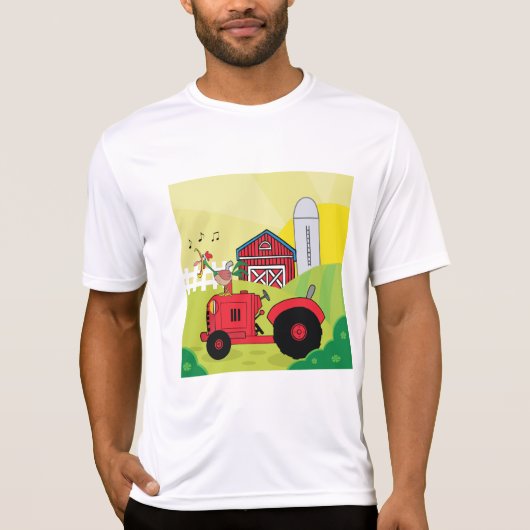 トラクターで歌う鶏とファームシーン Tシャツ (正面)