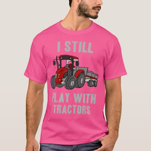 トラクターで遊ぶ大人 農家の私 Tシャツ (正面)