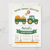 トラクターとカボチャの秋の誕生日招待状 招待状 (正面)