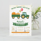 トラクターとカボチャの秋の誕生日招待状 招待状 (スタンド正面)