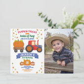 トラクターとカボチャの誕生日ハロウィンパーティーの写真 招待状 (スタンド正面)