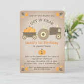 トラクターとカボチャ＆葉の秋の誕生日パーティー 招待状 (スタンド正面)