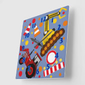 トラクターとブルドーザー水玉模様男の子の部屋 スクエア壁時計 (傾斜)