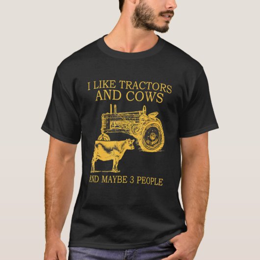 トラクターと牛が好きかも3人 Tシャツ (正面)