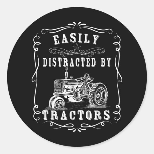 トラクターに容易に気を取られる農業おもしろいデザイン ラウンドシール (正面)
