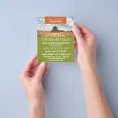 トラクターのある畑、農家と肉屋の広告 チラシ (手)