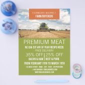 トラクターのある畑、農家と肉屋の広告 チラシ (シングル)