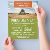 トラクターのある畑、農家と肉屋の広告 チラシ (手)