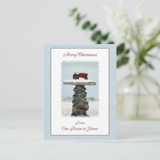 トラクターのクリスマスから私たちの家からあなたの葉書へ シーズンポストカード (スタンド正面)