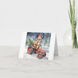 トラクターのクリスマスにリス カード