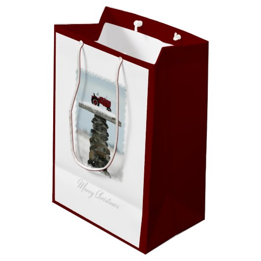 トラクターのクリスマス媒体のギフトバッグ ミディアムペーパーバッグ (裏面アングル)