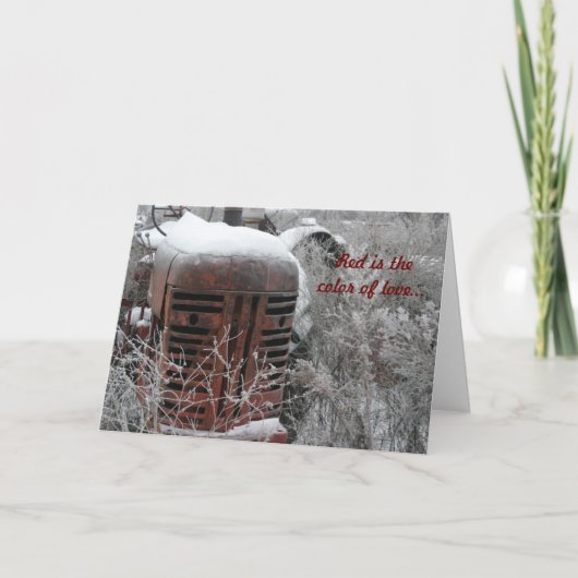 トラクターのバレンタインカード: 赤は愛の色です。 シーズンカード (正面)