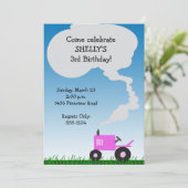 トラクターのパーティの招待状: ピンクのトラクター 招待状 (スタンド正面)