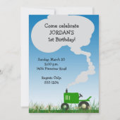 トラクターのパーティの招待状: 緑のトラクター 招待状 (正面)