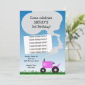 トラクターのフォト招待状:ピンクトラクター 招待状 (スタンド正面)