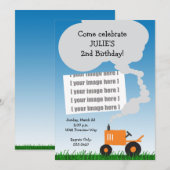 トラクターの写真の招待状: オレンジトラクター 招待状 (正面/裏面)