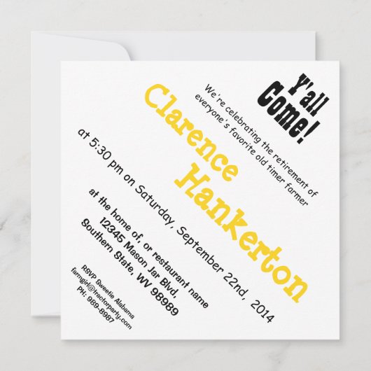 トラクターの印のおもしろいな退職パーティーの古い農家 招待状 (裏面)