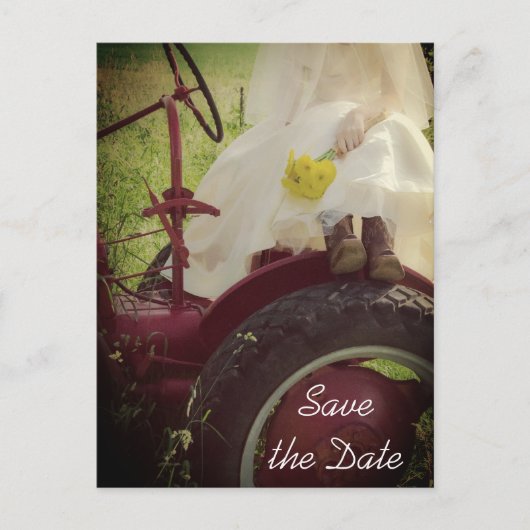 トラクターの国の結婚式の花嫁の日付を保存 案内ポストカード (正面)
