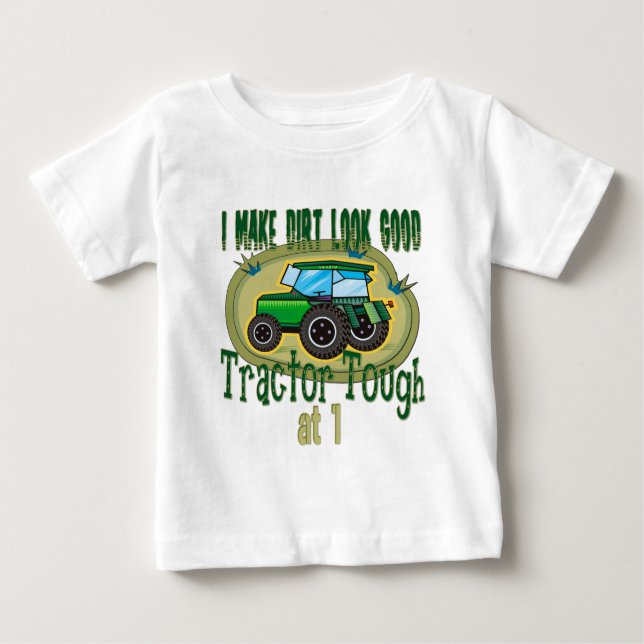 トラクターの堅い第1誕生日 ベビーTシャツ (正面)