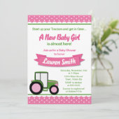 トラクターの女の子のベビーシャワーの招待状5x7カード 招待状 (スタンド正面)