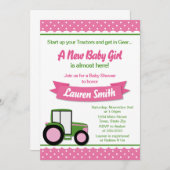 トラクターの女の子のベビーシャワーの招待状5x7カード 招待状 (正面/裏面)