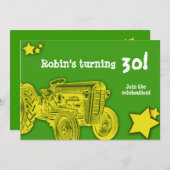 トラクターの誕生日のパーティの招待状: 明るい黄色 招待状 (正面/裏面)