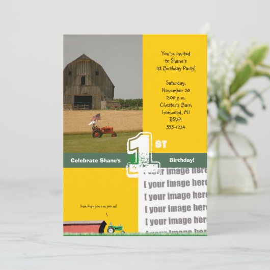 トラクターの誕生日のパーティの招待状:  納屋及びトラクター 招待状 (スタンド正面)