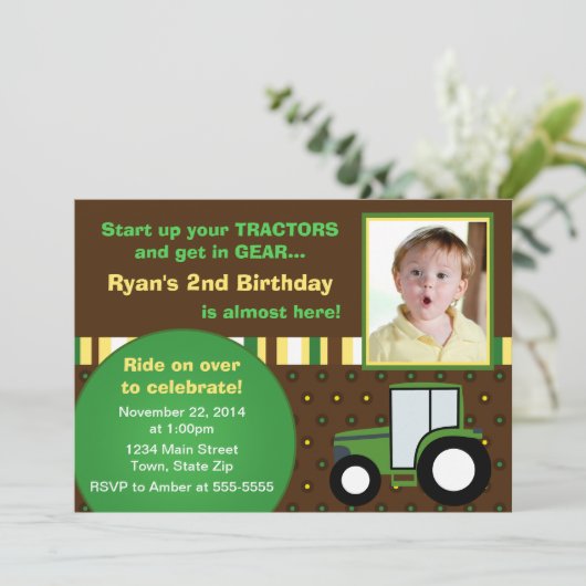トラクターの誕生日の招待状5x7の写真カード 招待状 (スタンド正面)