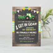 トラクターの誕生日招待ファームパーティーボーイグリーン 招待状 (スタンド正面)