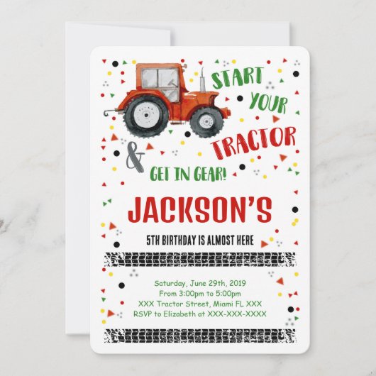 トラクターの誕生日招待状 招待状 (正面)