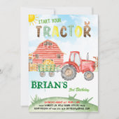 トラクターの起動誕生日招待状 (正面)