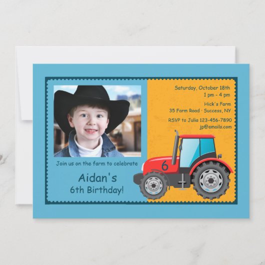 トラクターの農場車の写真の招待状 招待状 (正面)