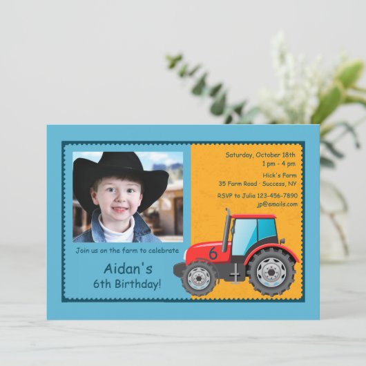 トラクターの農場車の写真の招待状 招待状 (スタンド正面)