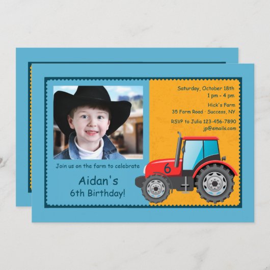 トラクターの農場車の写真の招待状 招待状 (正面/裏面)