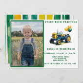 トラクターの開始フォトボーイ誕生日Bash 招待状 (正面/裏面)