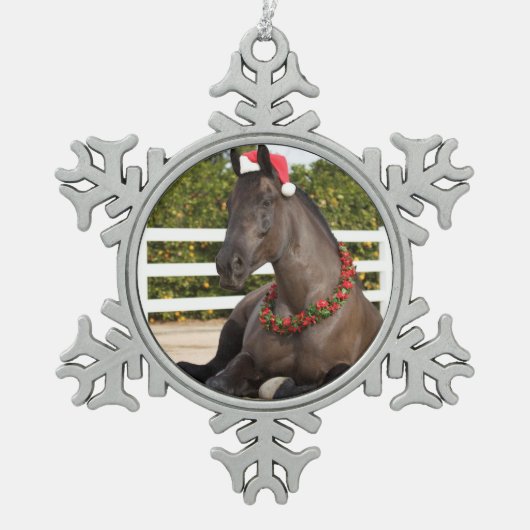 トラクターの馬のオーナメント スノーフレークピューターオーナメント (正面)