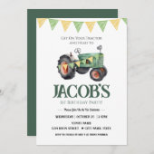 トラクターの1歳誕生日招待状 招待状 (正面/裏面)