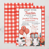トラクターはじめました 1歳の誕生日 赤ちゃん farm animal 招待状 (正面/裏面)