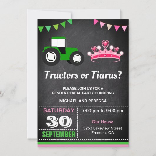 トラクターまたはティアラスジェンダーがパーティーを明らかにする 招待状 (正面)