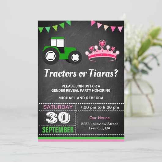 トラクターまたはティアラスジェンダーがパーティーを明らかにする 招待状 (スタンド正面)