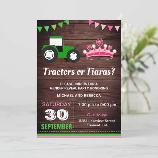 トラクターまたはティアラスジェンダーがパーティーを明らかにする 招待状 (スタンド正面)