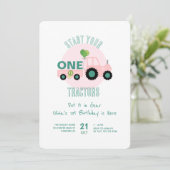 トラクターを始めるピンクの誕生日 招待状 (スタンド正面)