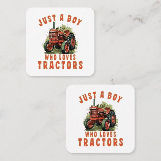 トラクターを愛するカントリーライフボーイ スクエア名刺 (正面/裏面)