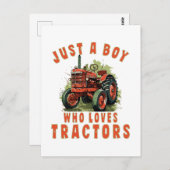 トラクターを愛するカントリーライフボーイ ポストカード (正面/裏面)
