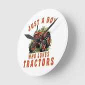 トラクターを愛するカントリーライフボーイ ラウンド壁時計 (傾斜)