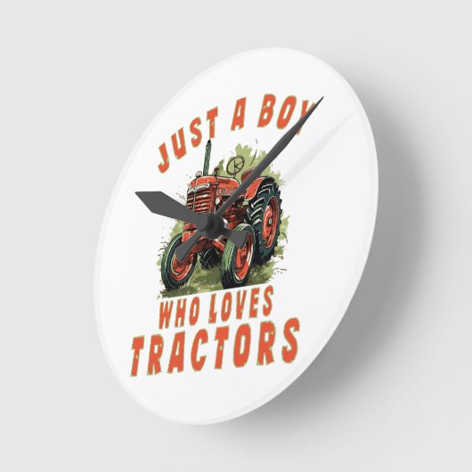 トラクターを愛するカントリーライフボーイ ラウンド壁時計 (傾斜)