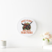 トラクターを愛するカントリーライフボーイ ラウンド壁時計 (ホーム)